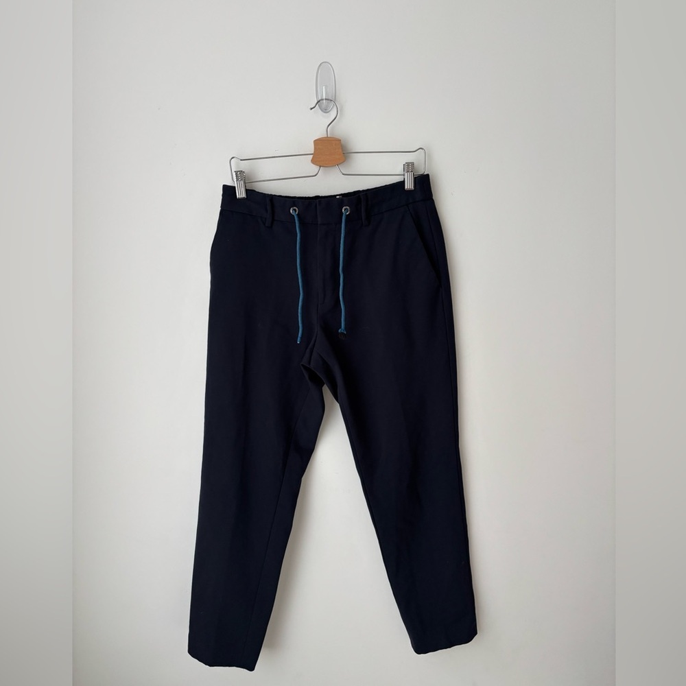 Hugo Boss Navy Drawstring Dress Pants | Stretch Tailored Trousers 32x30